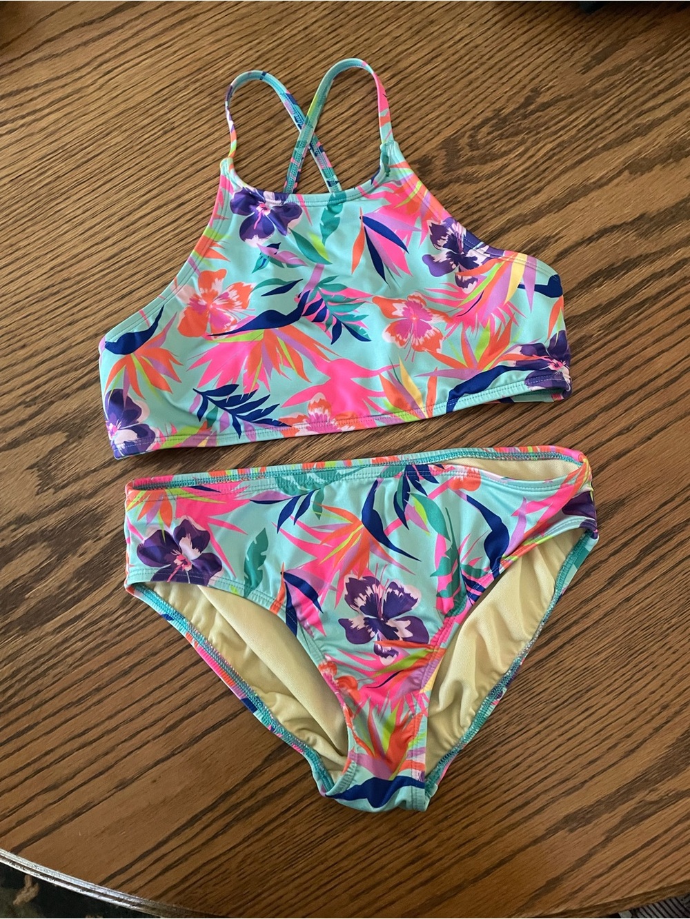 Lands' End Girls Floral Swim Suit size 12 fully lined